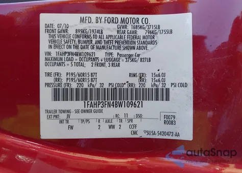 2011 Ford Focus Se из США, поврежденный, VIN 1FAHP3FN4BW109621